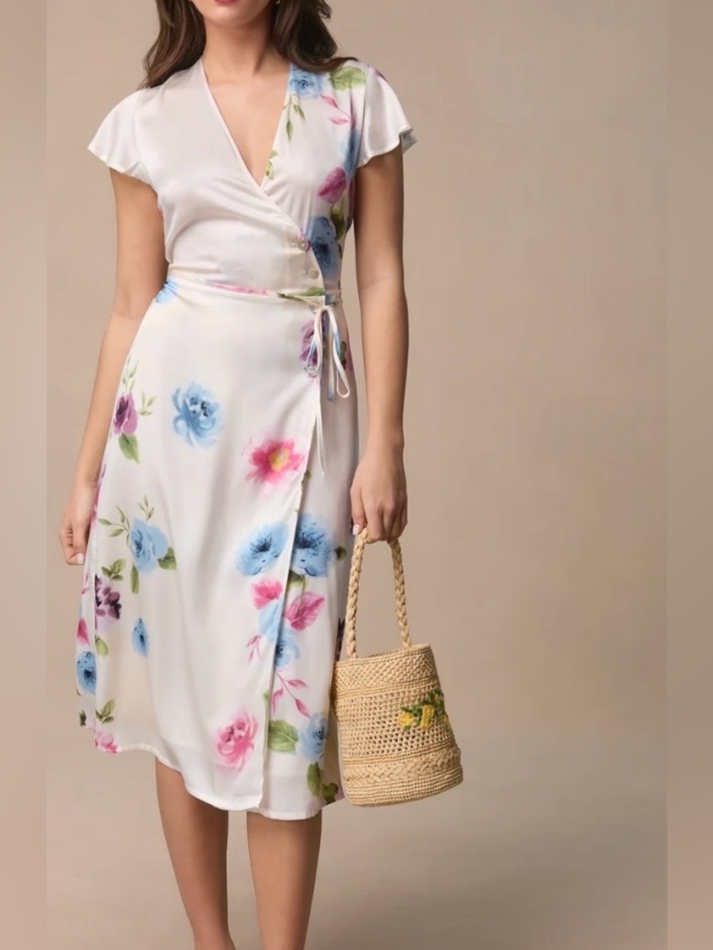 Rouje Robertine - Blossom Ecru White Floral Midi Dress Silk Size 38/US 6